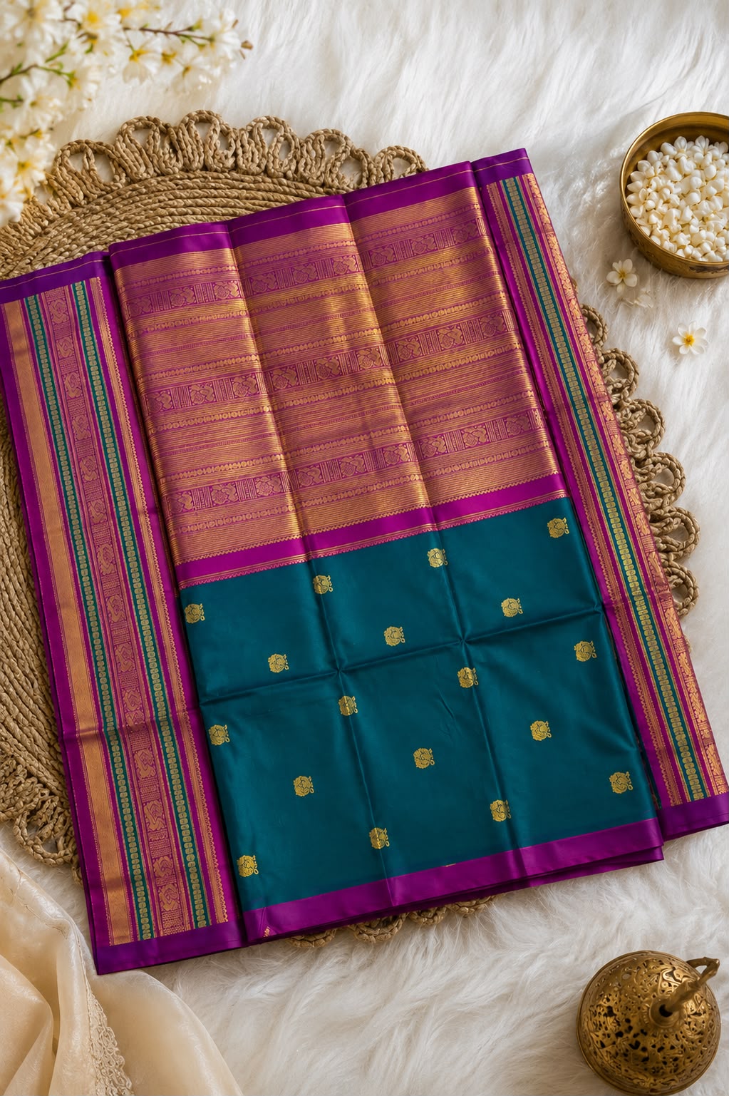 Imaginative Rama Pure Banarasi Silk Saree With Palimpsest Blouse Piece