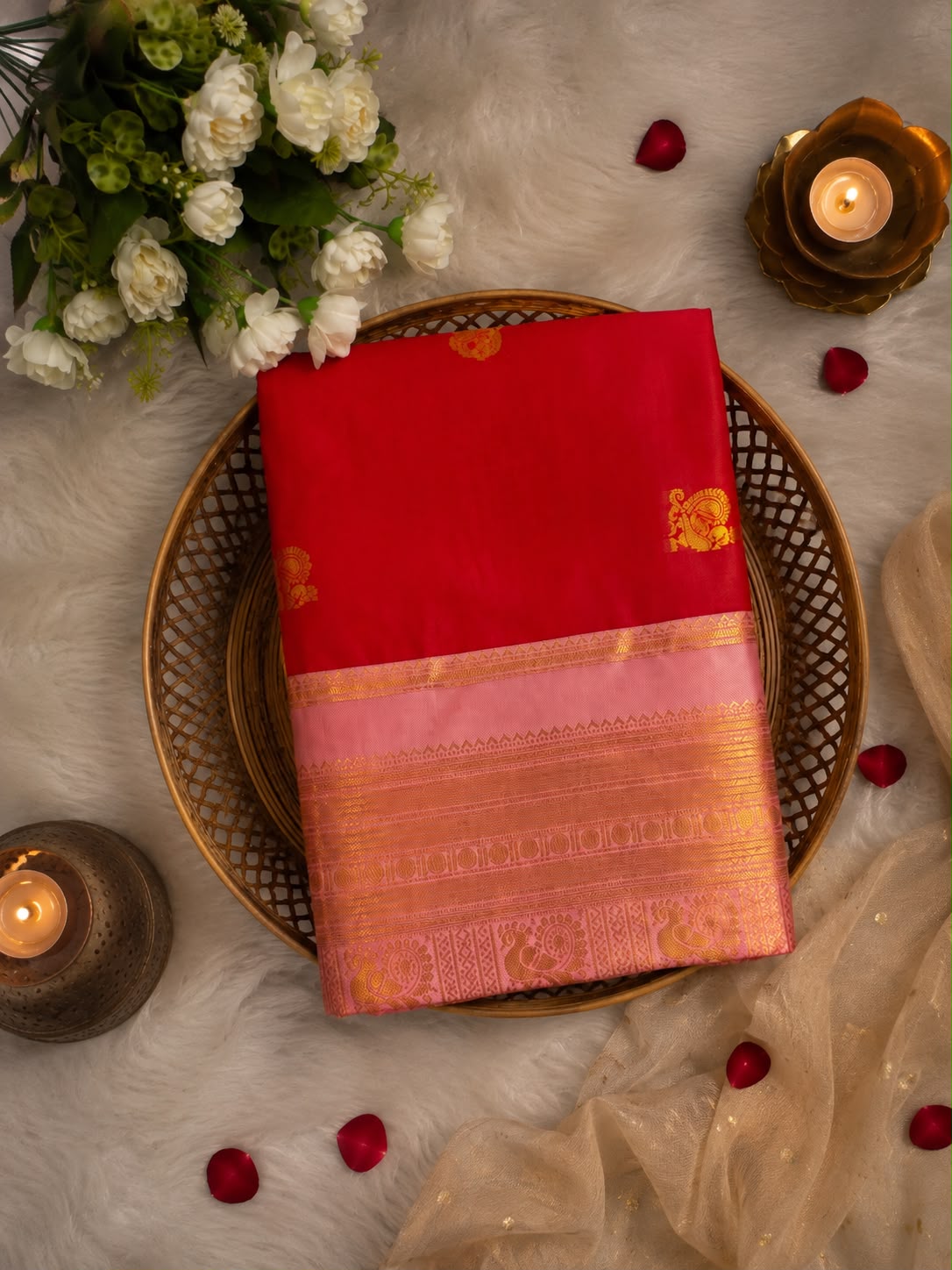 Aplomb Red Pure Banarasi Silk Saree With Pulsating Blouse Piece