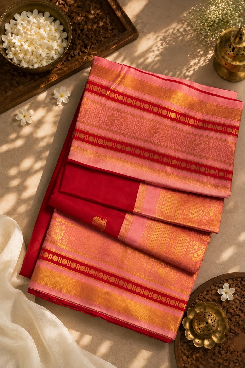 Aplomb Red Pure Banarasi Silk Saree With Pulsating Blouse Piece