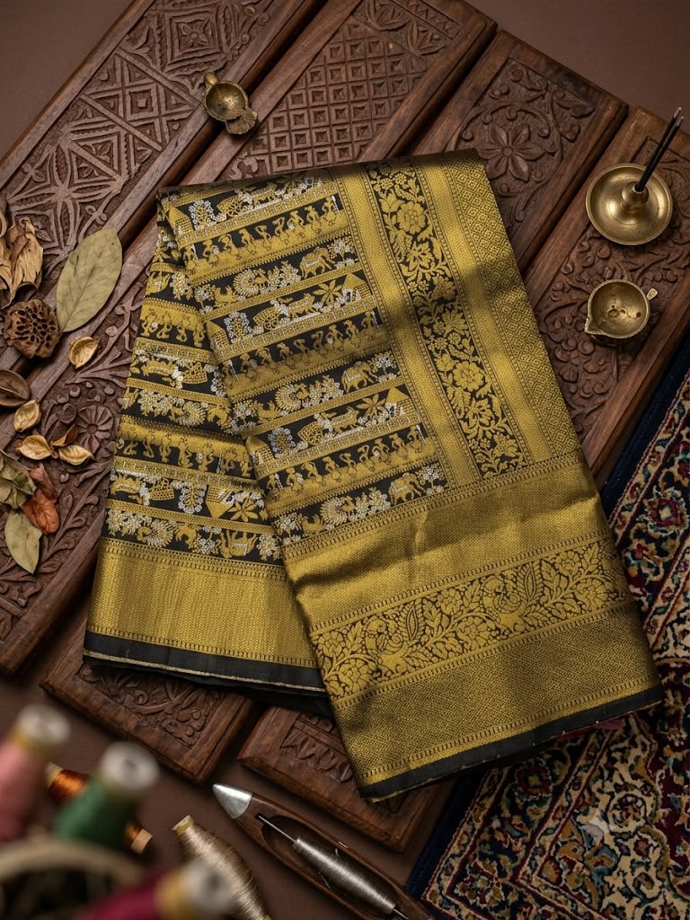 Exemplary Black Pure Banarasi Silk Saree With Enigmatic Blouse Piece