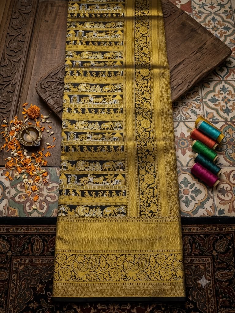 Exemplary Black Pure Banarasi Silk Saree With Enigmatic Blouse Piece