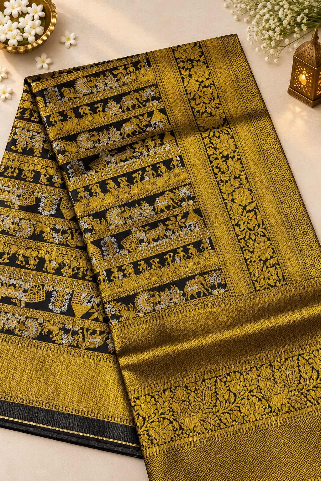Exemplary Black Pure Banarasi Silk Saree With Enigmatic Blouse Piece
