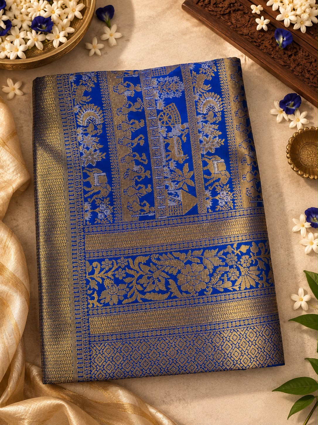Winsome Royal Blue Pure Banarasi Silk Saree With Enticing Blouse Piece