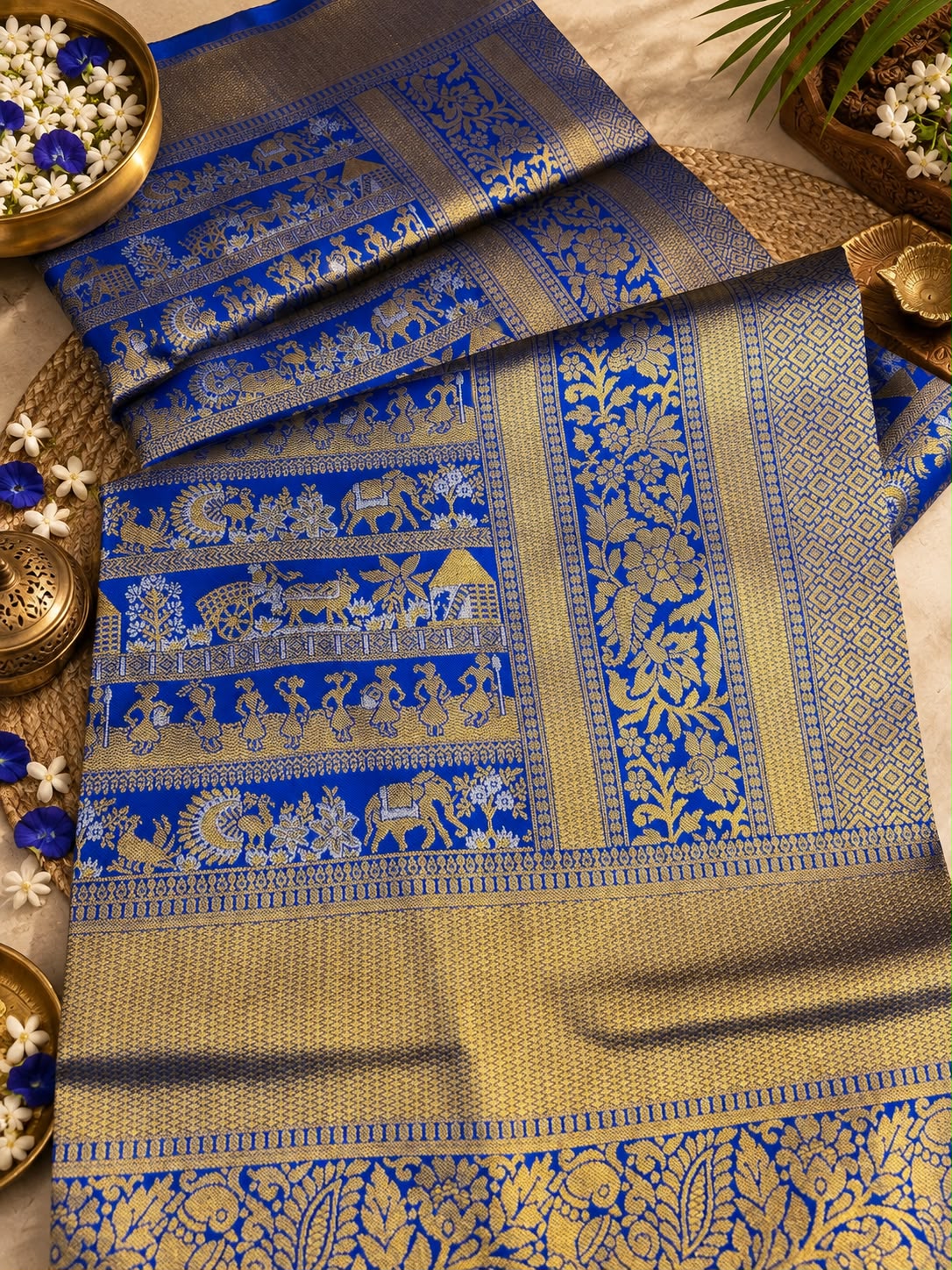 Winsome Royal Blue Pure Banarasi Silk Saree With Enticing Blouse Piece