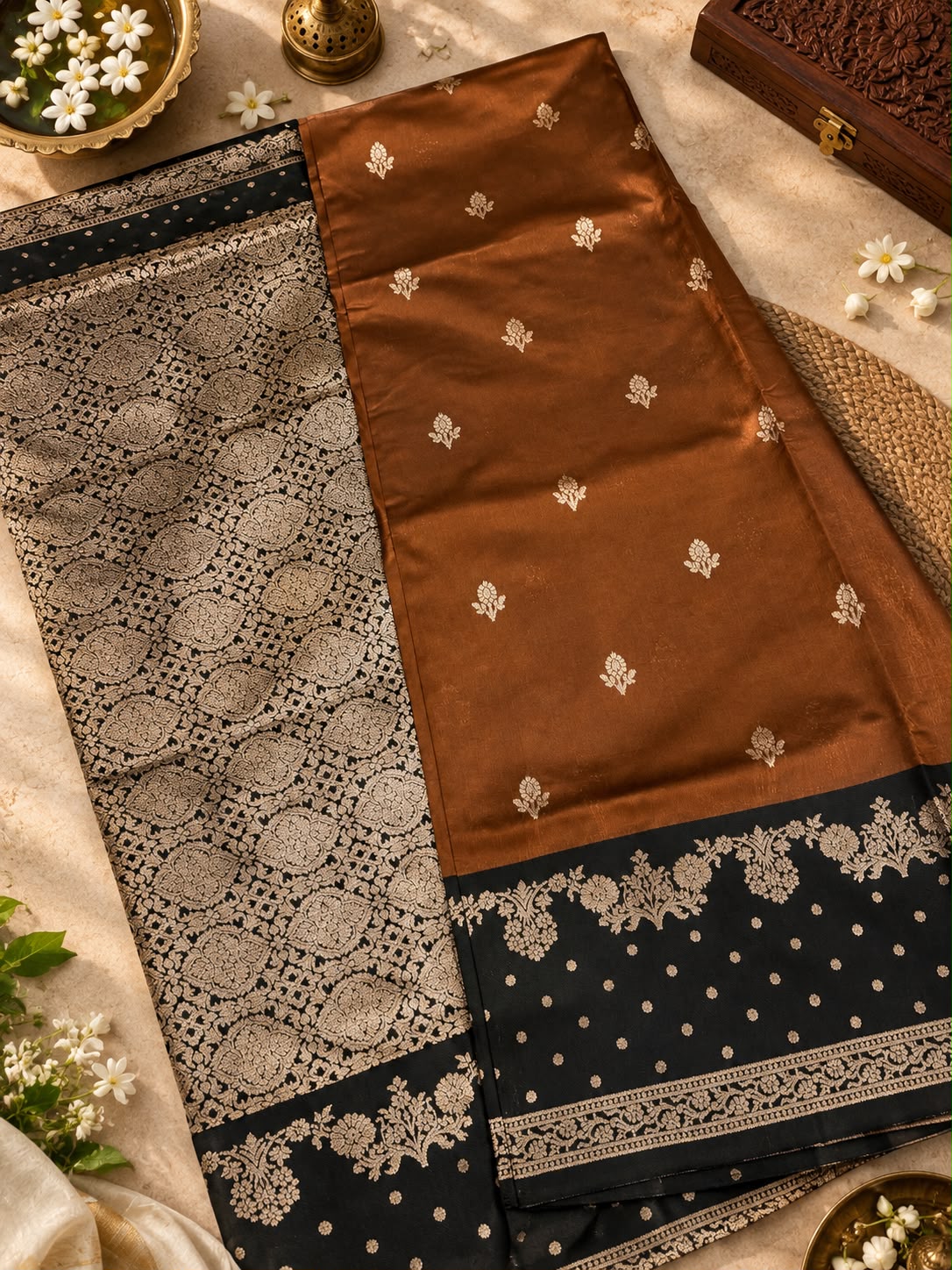 Dalliance Brown Pure Banarasi Silk Saree With Pleasurable Blouse Piece