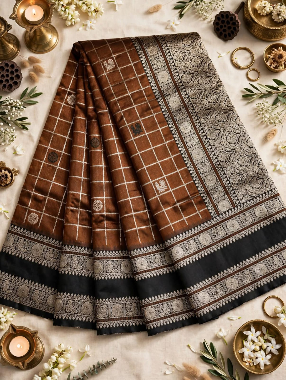 Outstanding Brown Pure Banarasi Silk Saree With Beguiling Blouse Piece