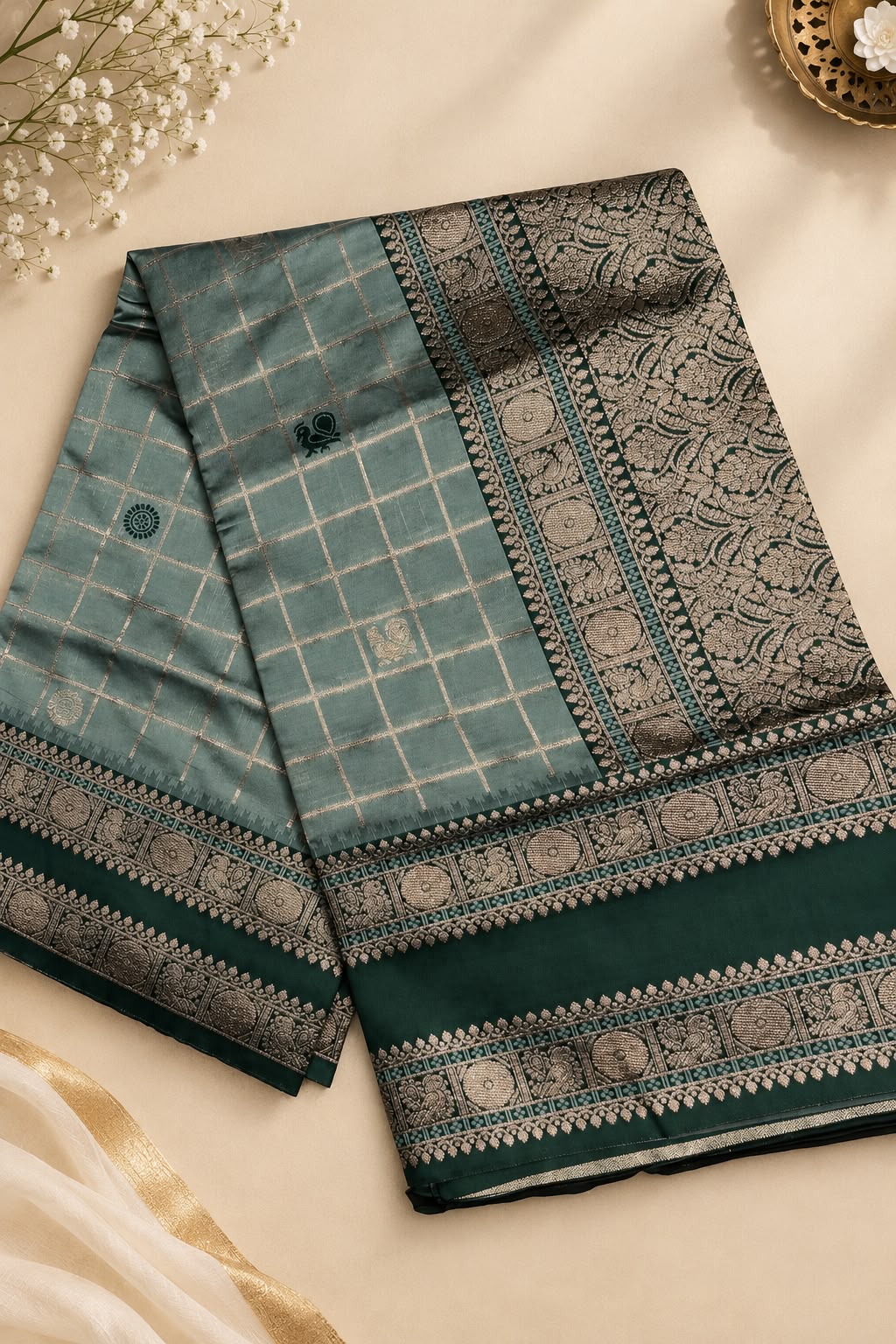 Seraphic Grey Pure Banarasi Silk Saree With Zephyr Blouse Piece