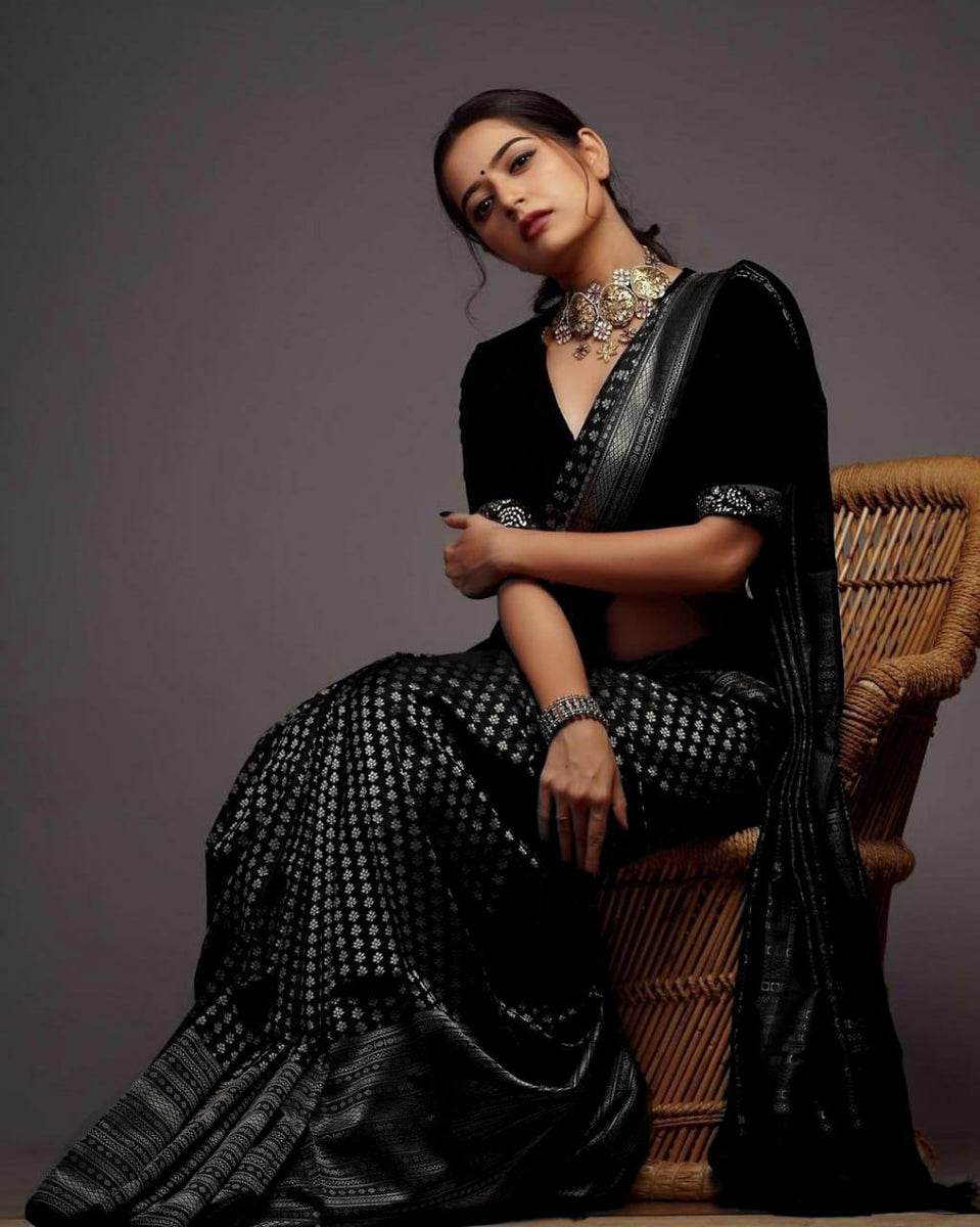 Dravya Black Soft Semi Silk Saree main image 0