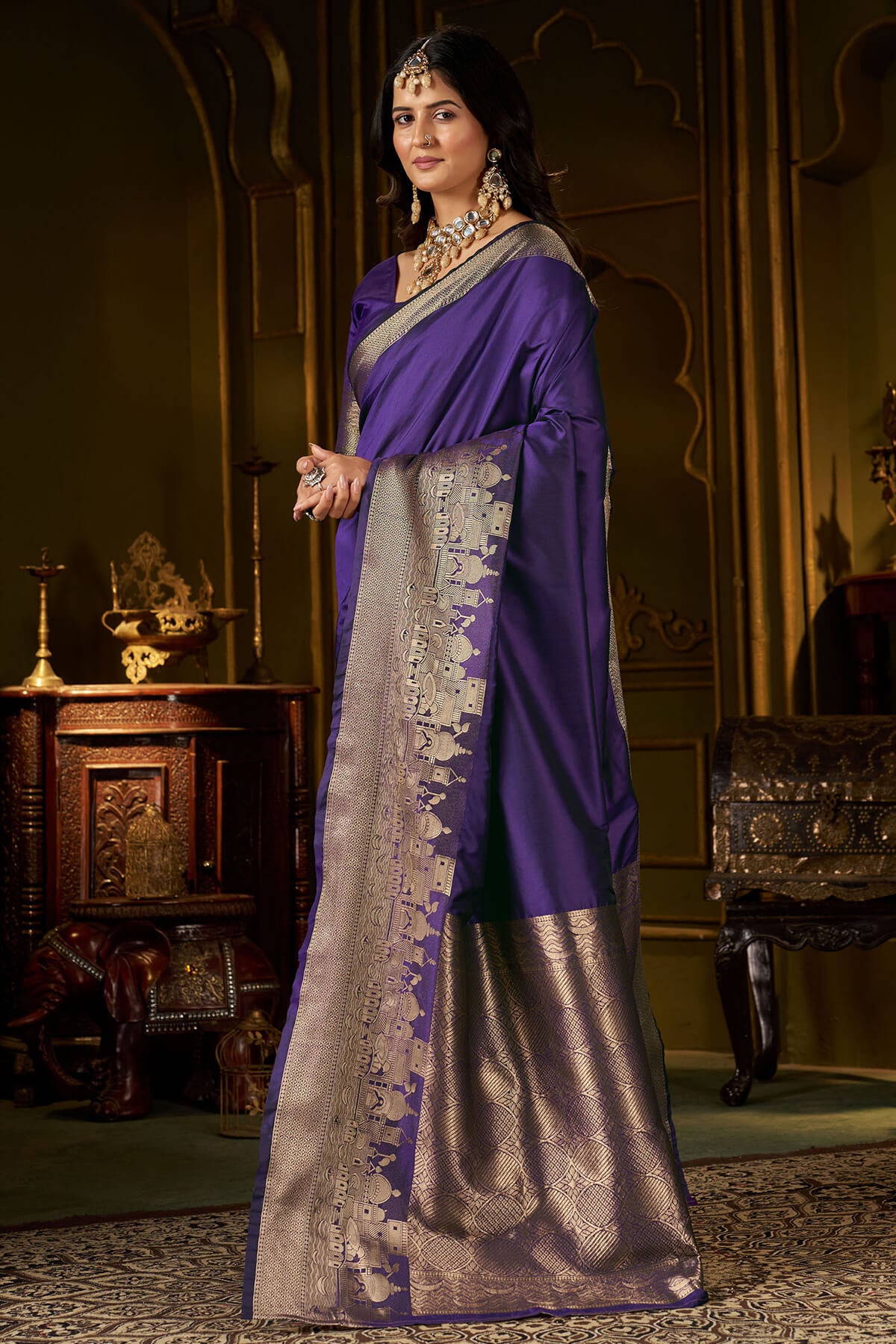 Verdant Purple Pure Banarasi Silk Saree With Scrumptious Blouse Piece