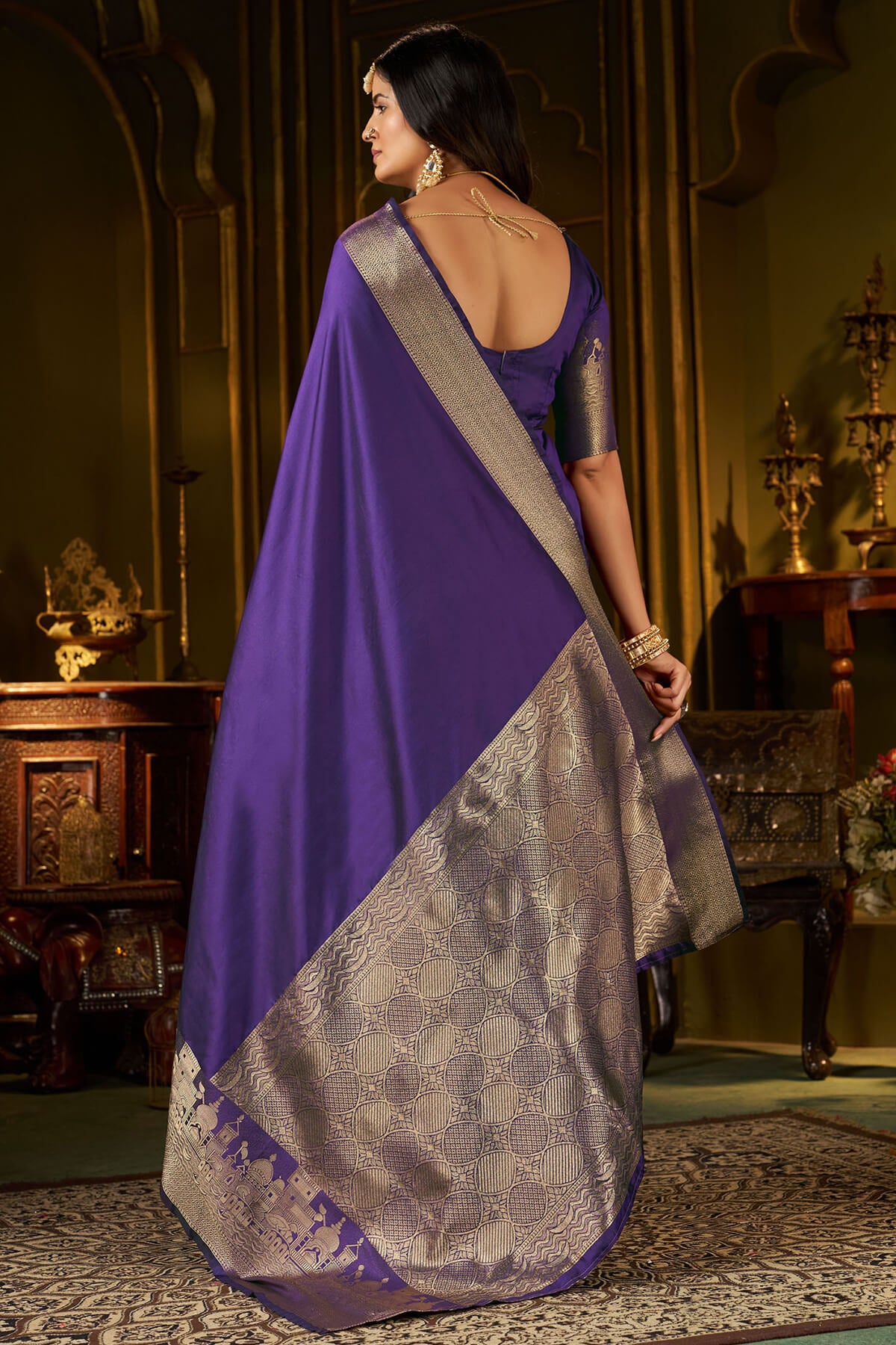 Verdant Purple Pure Banarasi Silk Saree With Scrumptious Blouse Piece