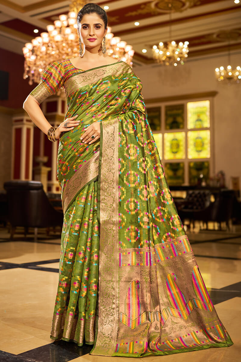 Entrancing Mehndi Organza Silk Saree With Sonorous Blouse Piece
