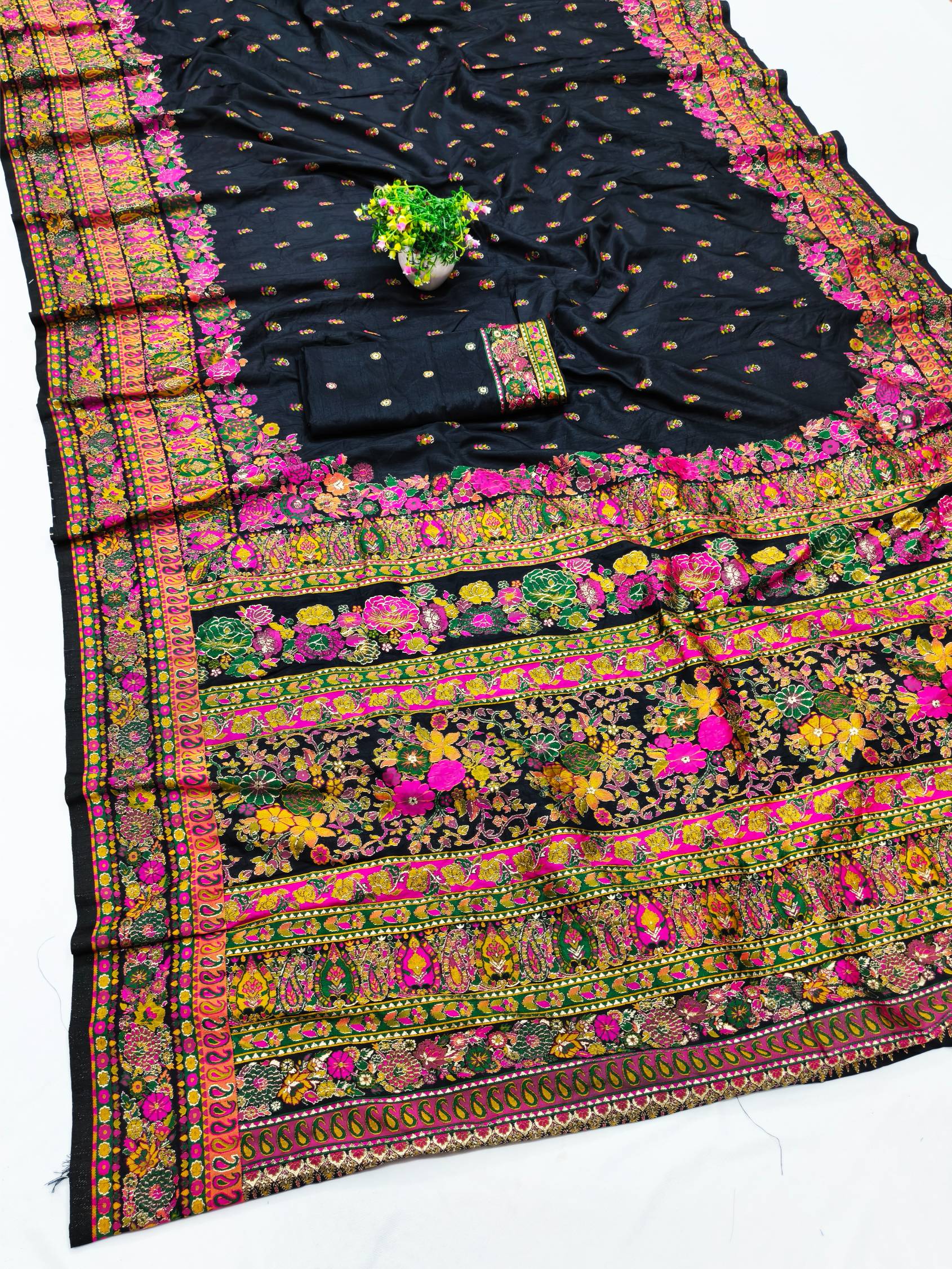 Palimpsest Black Nylon Dola Pashmina Saree With Classy Blouse Piece