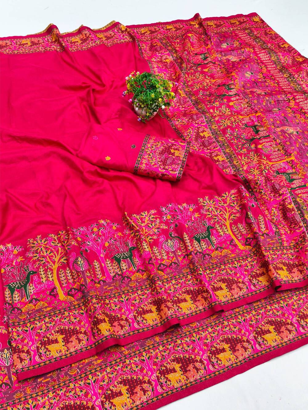 Resonant Dark Pink Nylon Dola Pashmina Saree With Profuse Blouse Piece