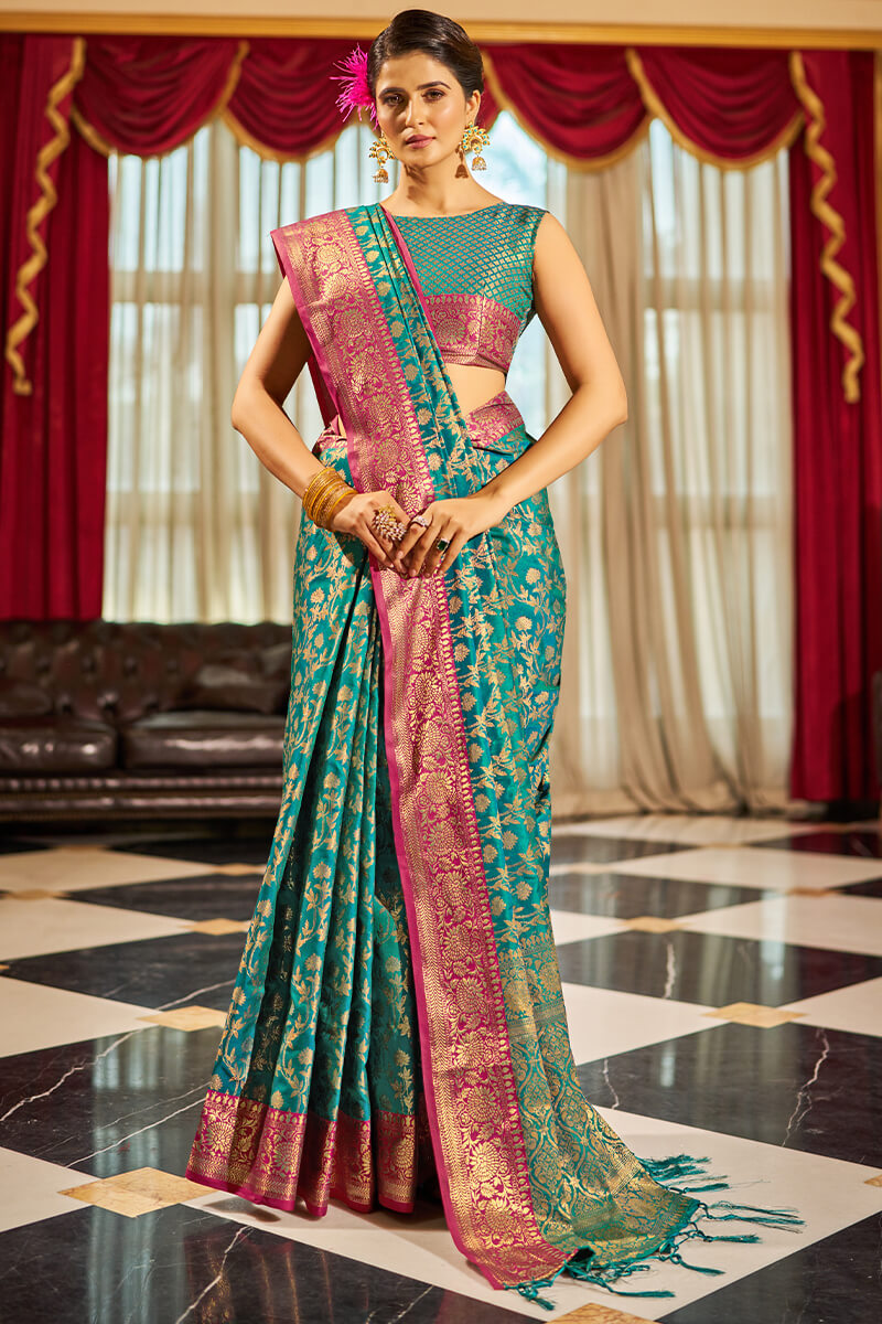 Refreshing Rama Soft Banarasi Silk Saree With Enchanting Blouse Piece