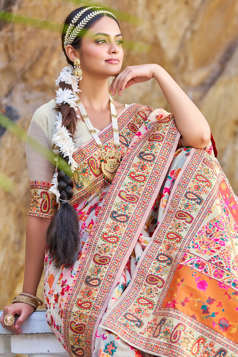 Petrichor Beige Pashmina saree With Pleasurable Blouse Piece