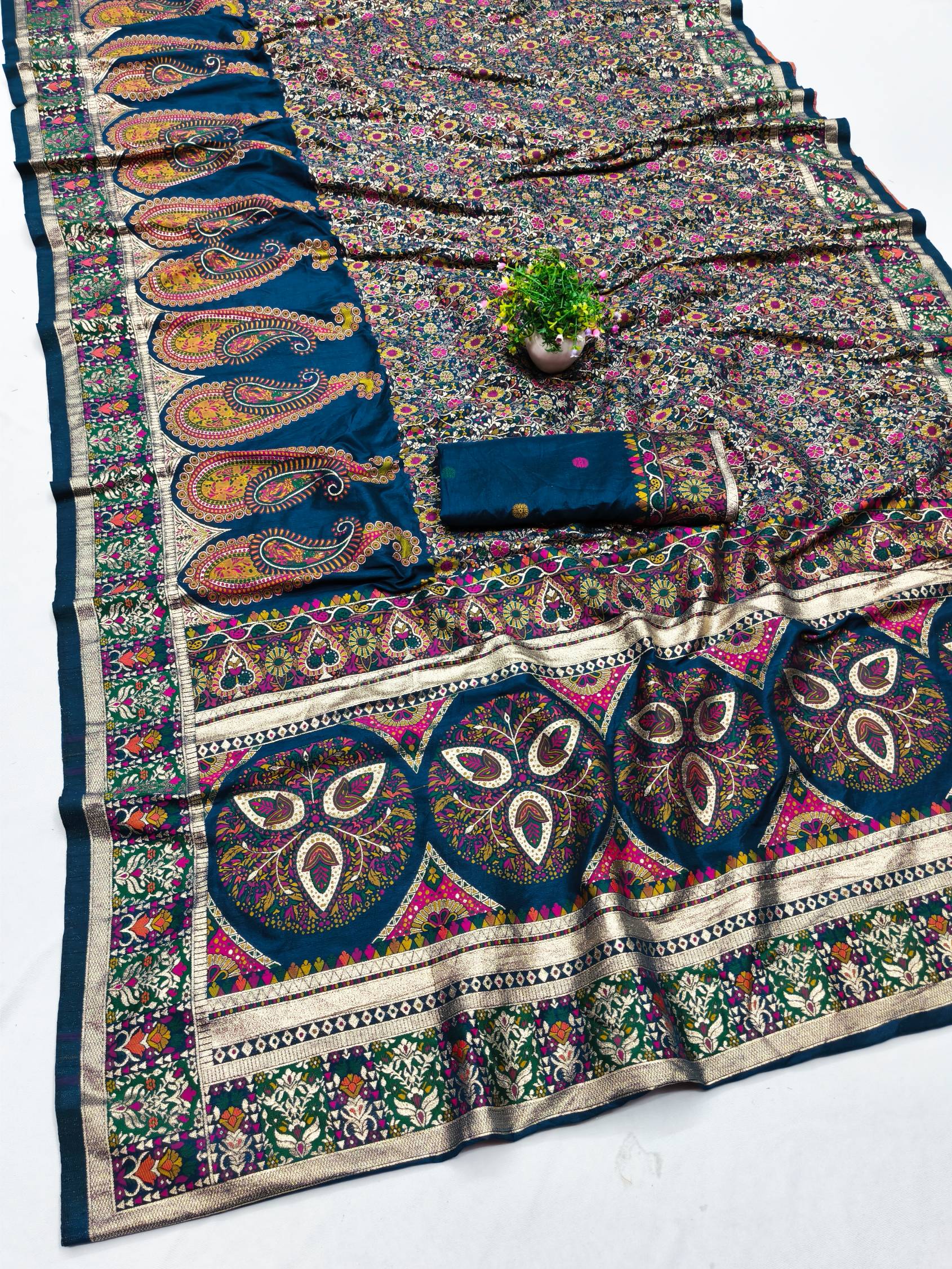 Trendy Blue Nylon Dola Pashmina Saree With Precious Blouse Piece