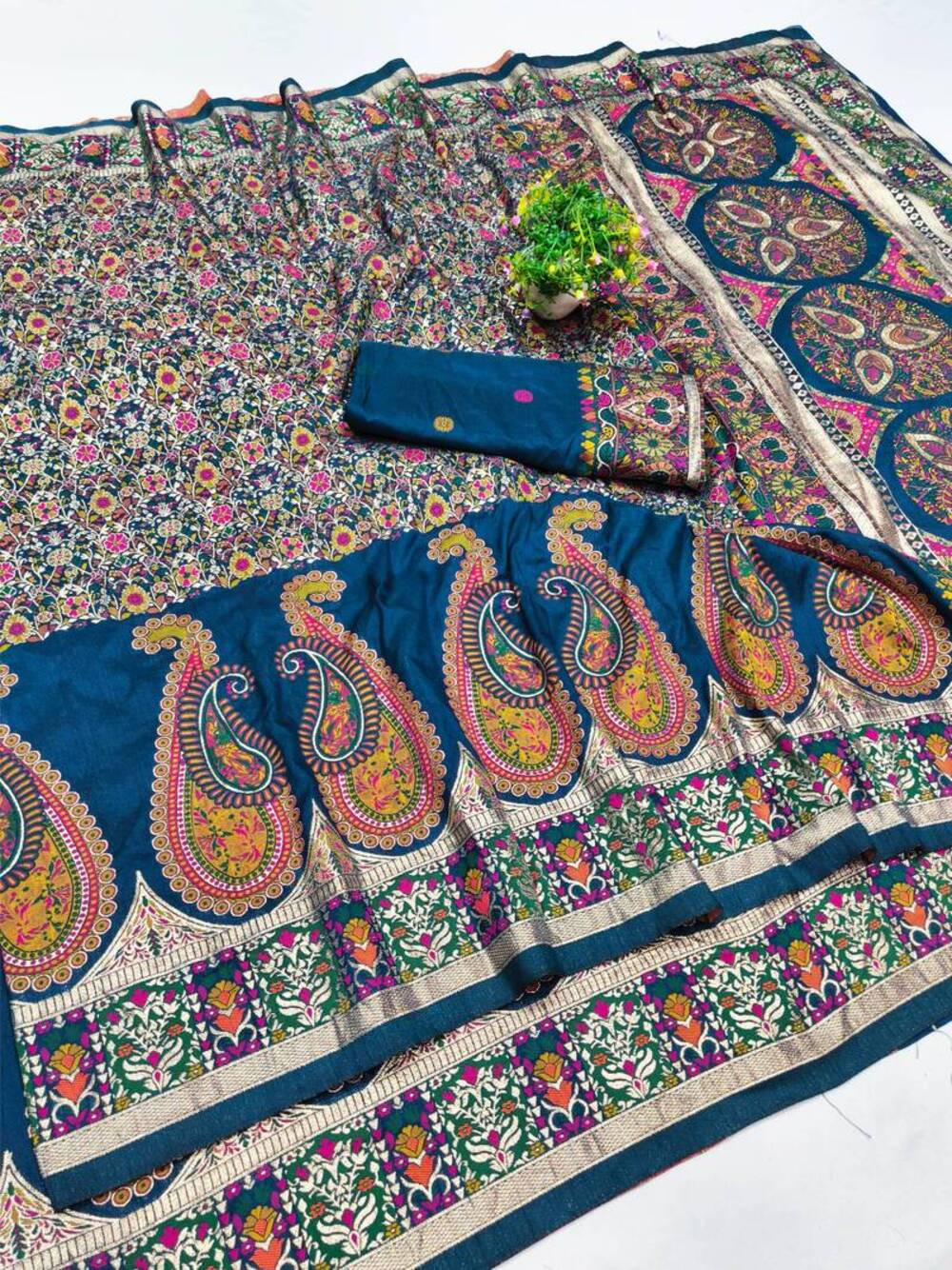 Trendy Blue Nylon Dola Pashmina Saree With Precious Blouse Piece