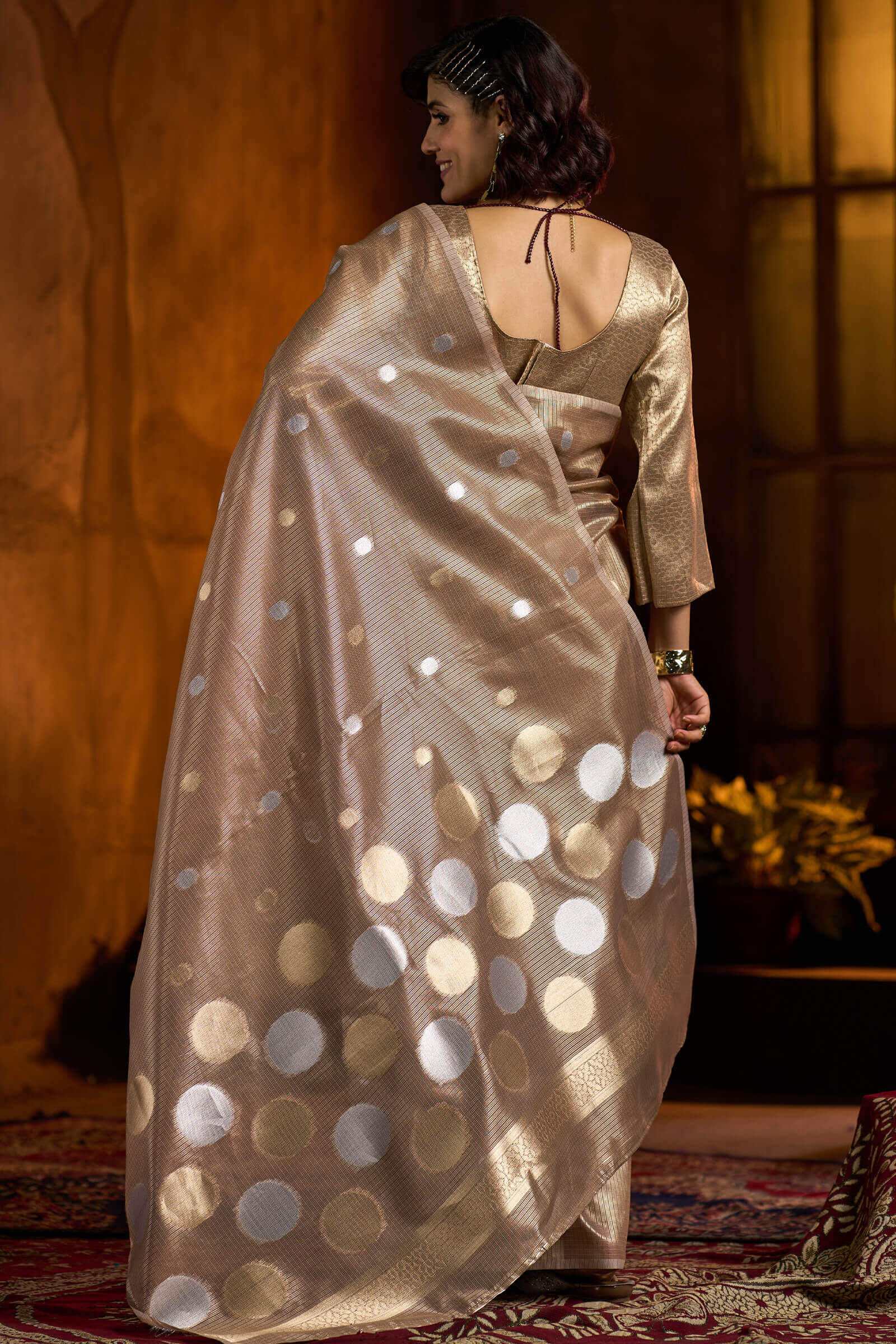 Flameboyant Brown Soft Banarasi Tissue Silk Saree With Propinquity Blouse Piece