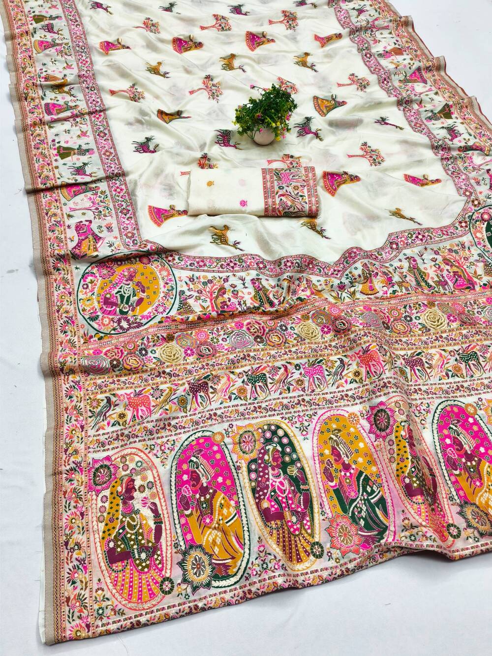 Gorgeous Beige Nylon Dola Pashmina Saree With Prodigal Blouse Piece