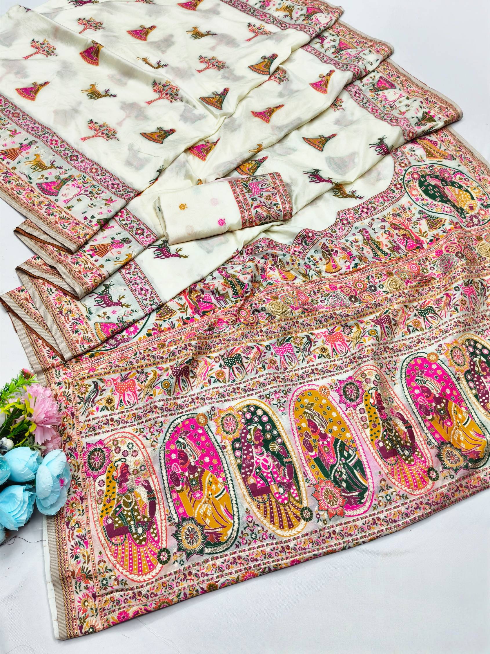 Gorgeous Beige Nylon Dola Pashmina Saree With Prodigal Blouse Piece