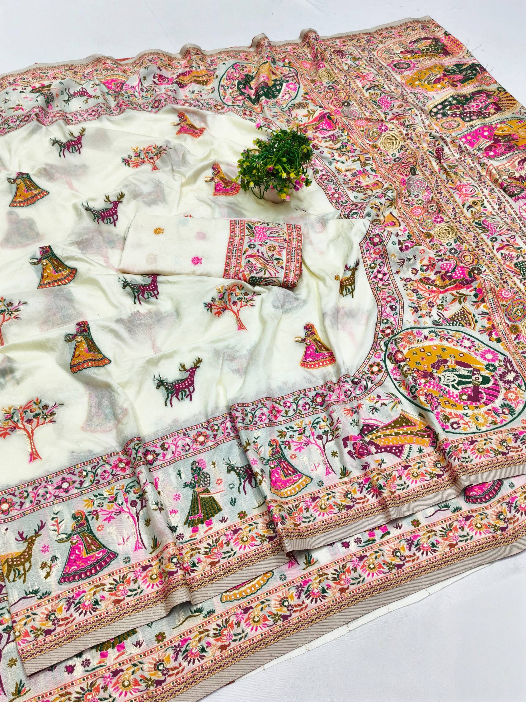 Gorgeous Beige Nylon Dola Pashmina Saree With Prodigal Blouse Piece