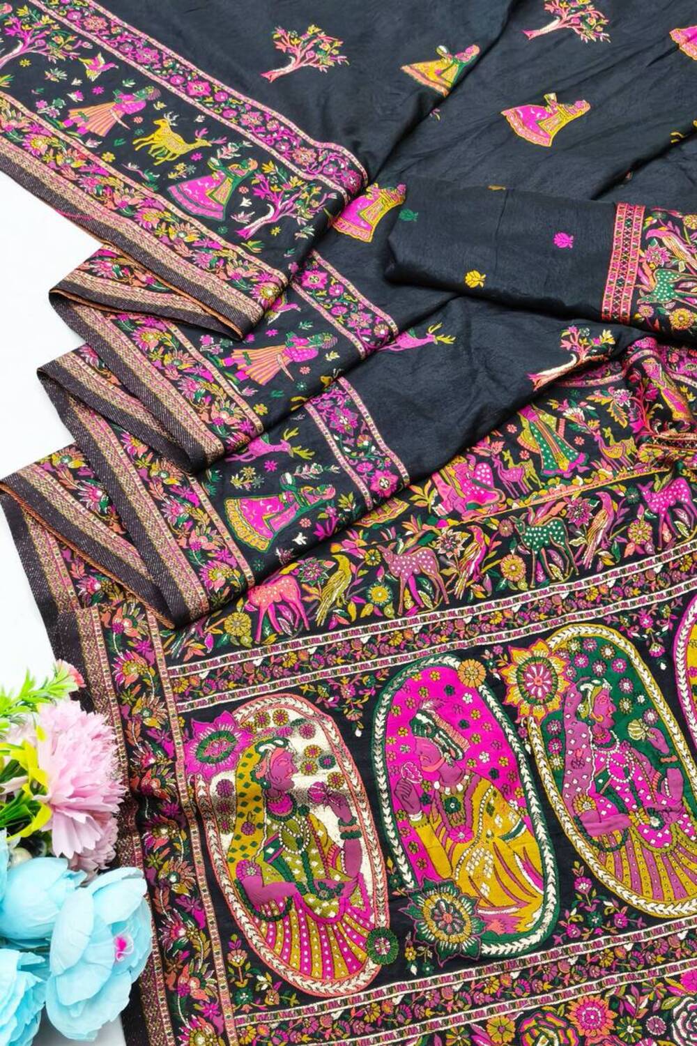 Confounding Black Nylon Dola Pashmina Saree With Scintillating Blouse Piece