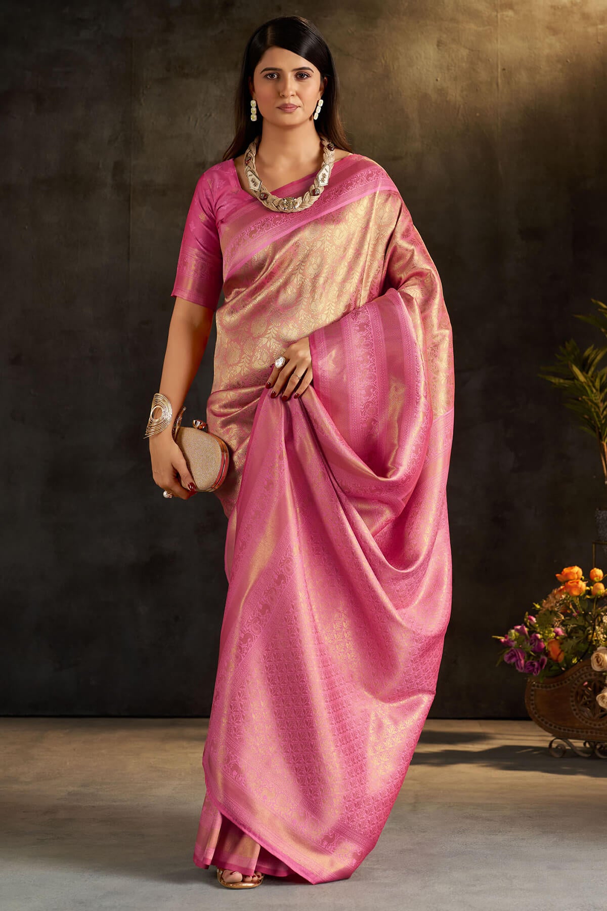 Incomparable Beige Pure Banarasi Silk Saree With Bewitching Blouse Piece