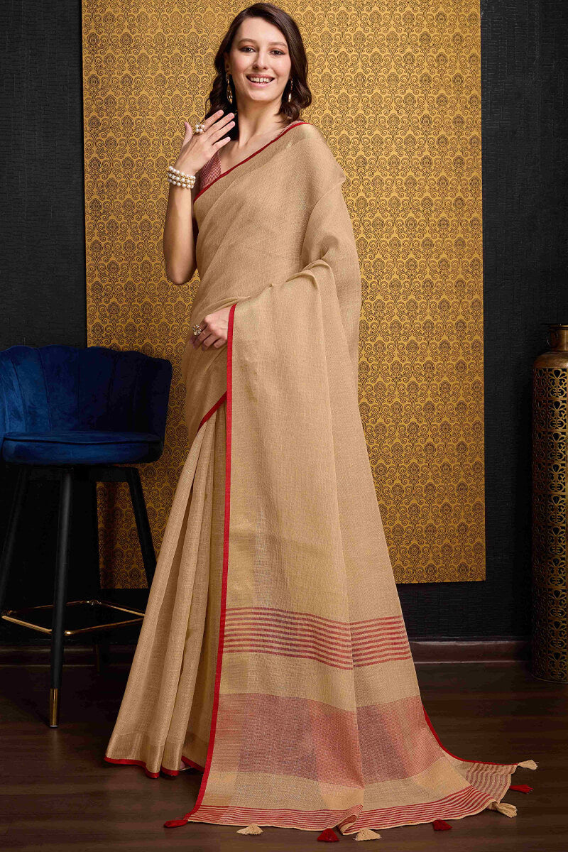 Vibrant Beige Cotton Silk Saree With Majesty Blouse Piece