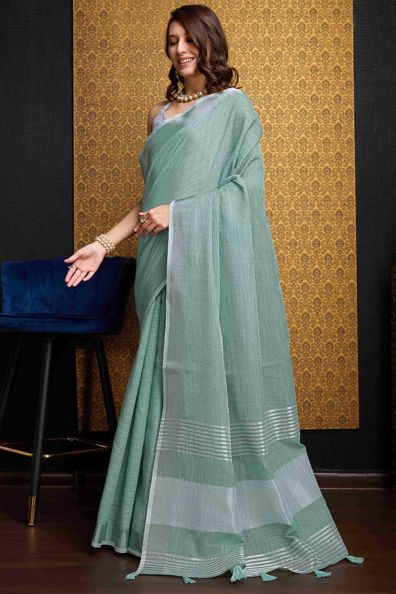 Dazzling Green Cotton Silk Saree With Quixotic Blouse Piece