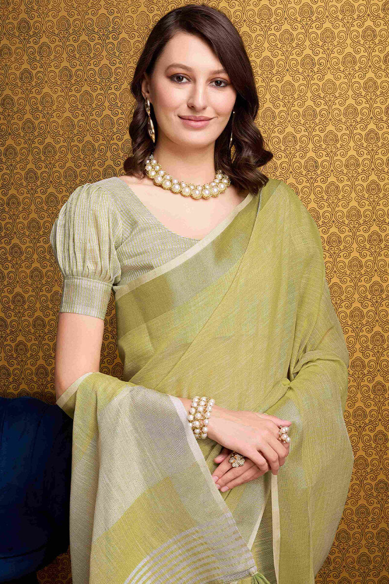 Super extravagant Mustard Cotton Silk Saree With Marvellous Blouse Piece