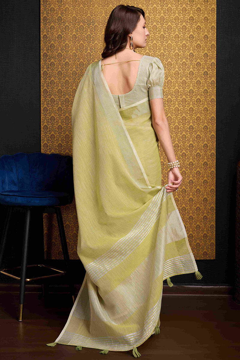 Super extravagant Mustard Cotton Silk Saree With Marvellous Blouse Piece