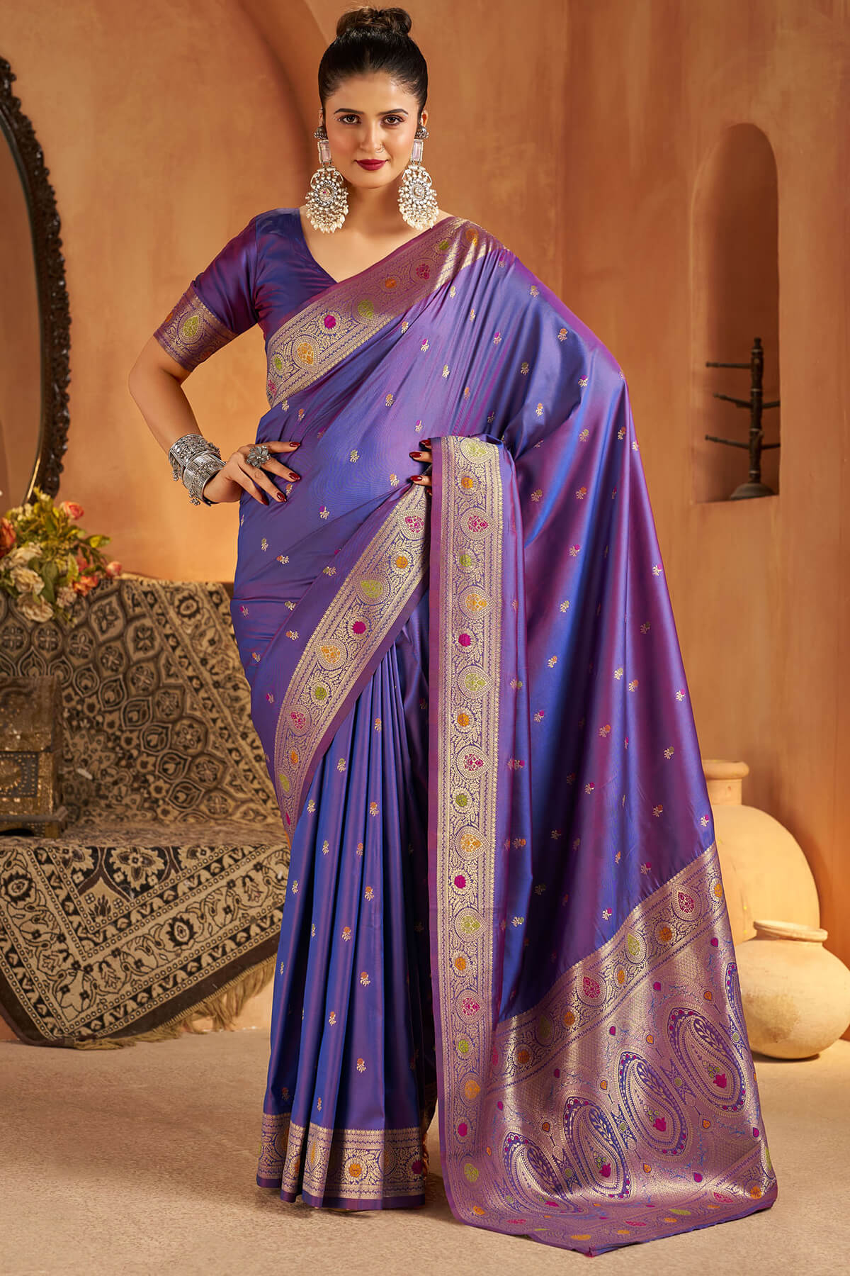 Inimitable Purple Pure Banarasi Silk Saree With Delectable Blouse Piece