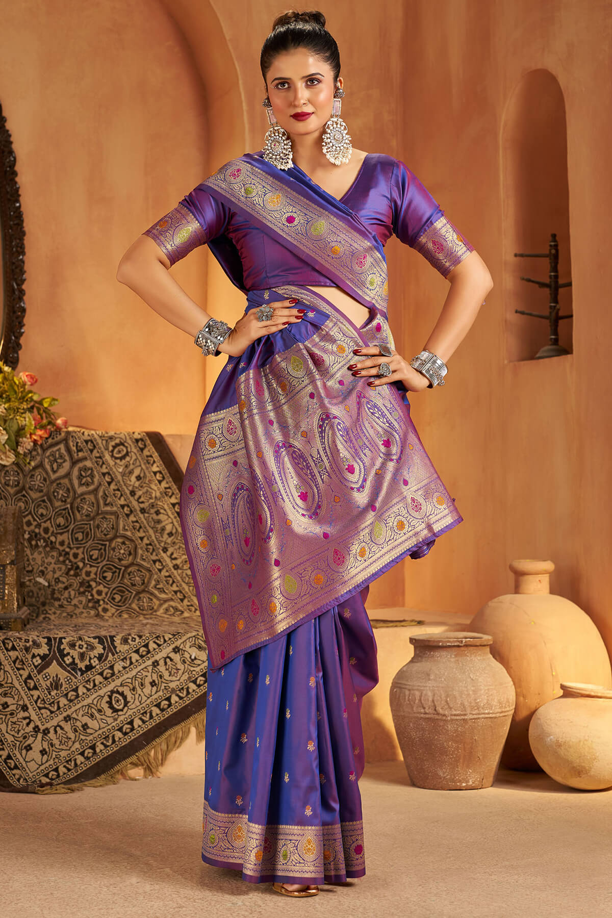 Inimitable Purple Pure Banarasi Silk Saree With Delectable Blouse Piece