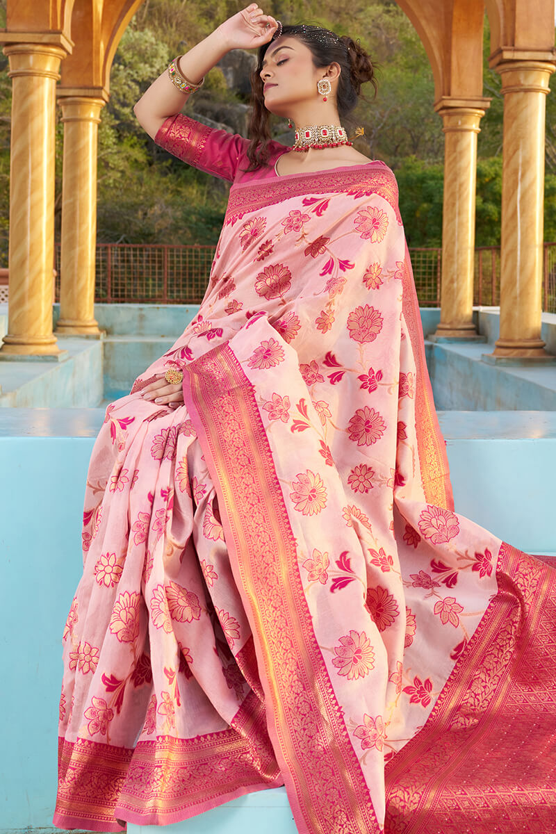 Panoply Baby Pink Organza Silk Saree With Lissome Blouse Piece