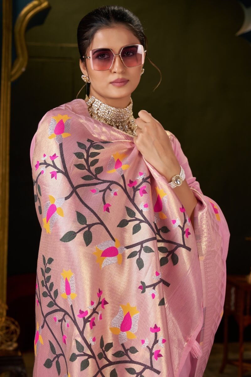 Incomparable Pink Cotton Silk Saree With Unequalled Blouse Piece