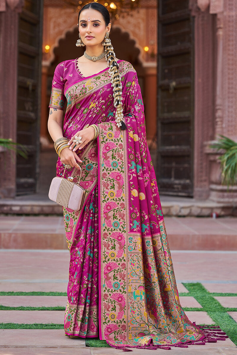 Appealing Magenta Paithani Silk Saree With Enthralling Blouse Piece