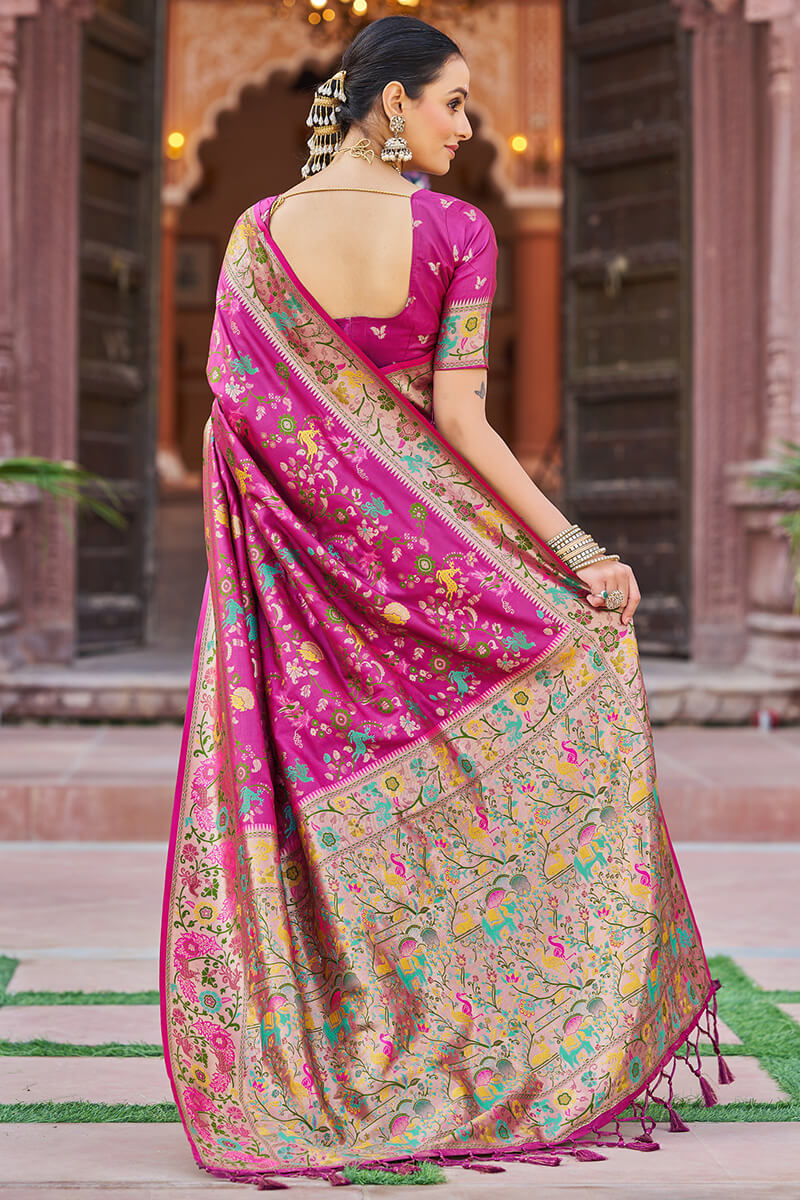 Appealing Magenta Paithani Silk Saree With Enthralling Blouse Piece