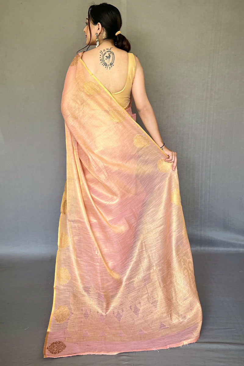 Quixotic Baby Pink Soft Banarasi Tissue Silk Saree With Embellished Blouse Piece