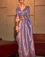 Trendy Lavender Kanjivaram Silk Saree With Marvellous Blouse Piece