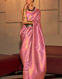 Gleaming Pink Kanjivaram Silk Saree With Energetic Blouse Piece