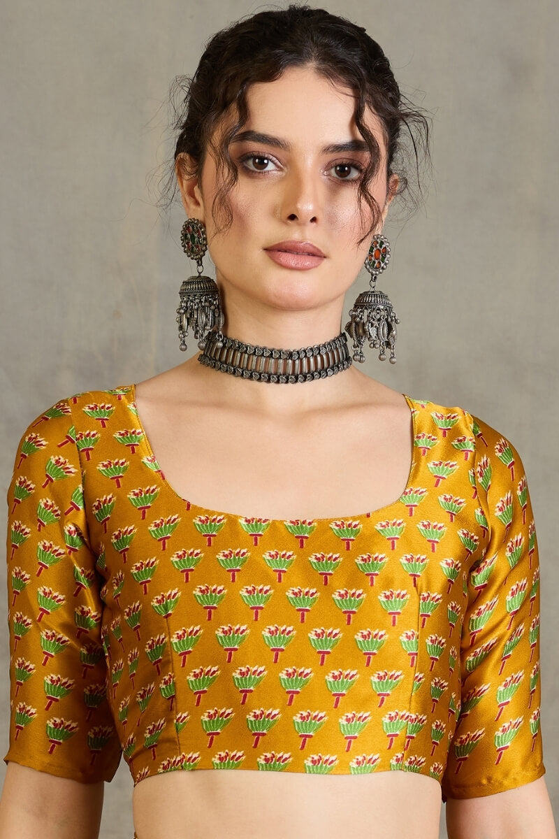 Confounding Red Ajrakh Printed Semi Modal Silk Saree With Brood Blouse Piece