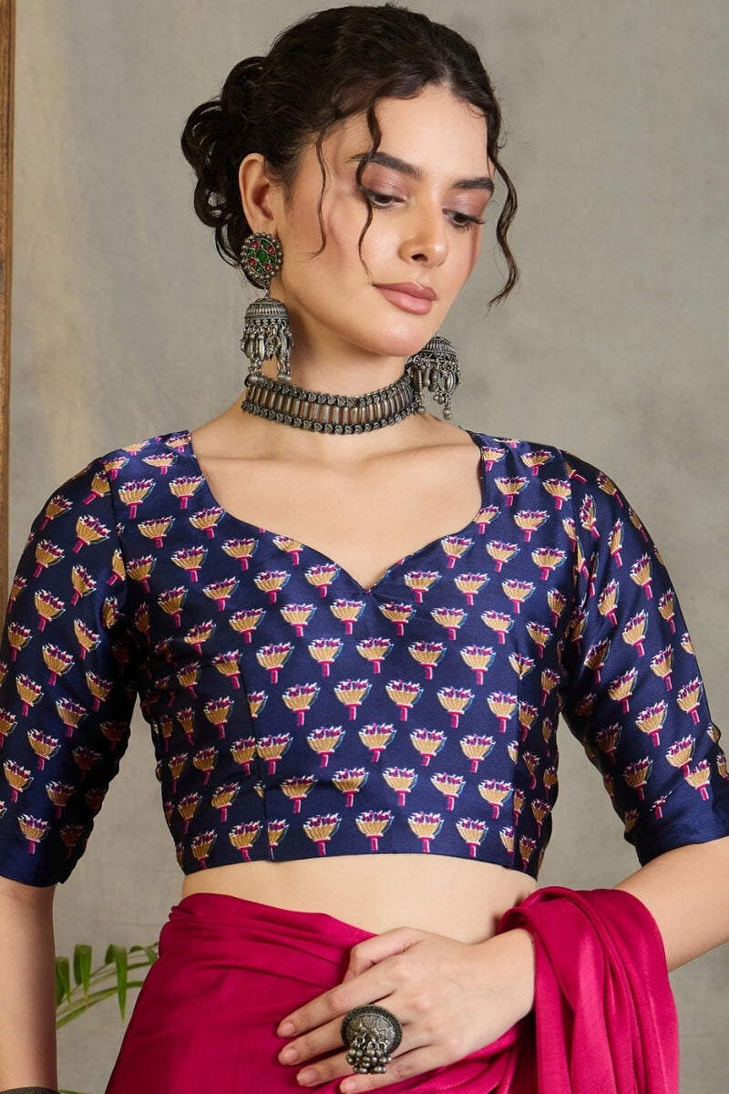 Enamoring Dark Pink Ajrakh Printed Semi Modal Silk Saree With Susurrous Blouse Piece