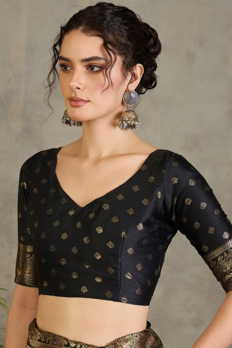 Pulsating Off White Ajrakh Printed Semi Modal Silk Saree With Forbearance Blouse Piece