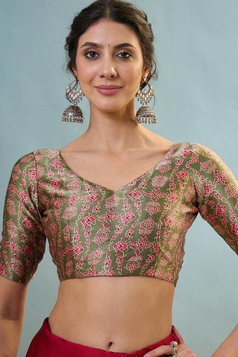 Hypnotic Red Ajrakh Printed Semi Modal Silk Saree With Nemesis Blouse Piece