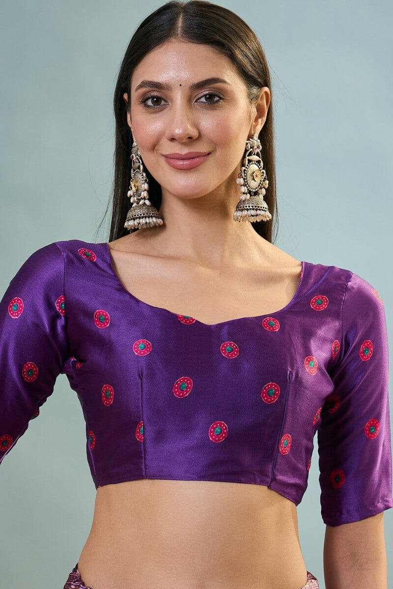 Conflate Purple Ajrakh Printed Semi Modal Silk Saree With Fantabulous Blouse Piece