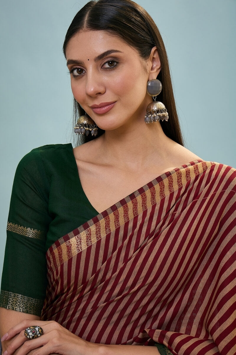 Gossamer Red Printed Cotton Silk Saree With Preferable Blouse Piece