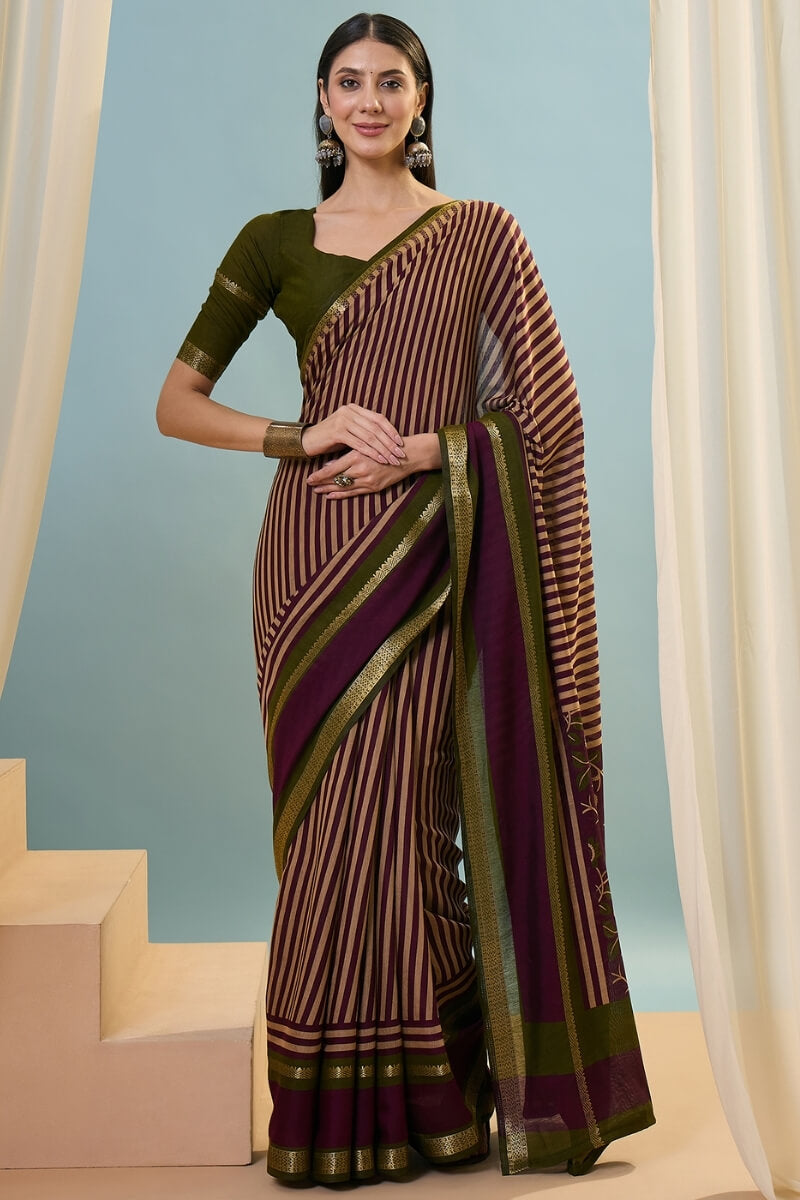 Sophisticated Wine Printed Cotton Silk Saree With Bucolic Blouse Piece