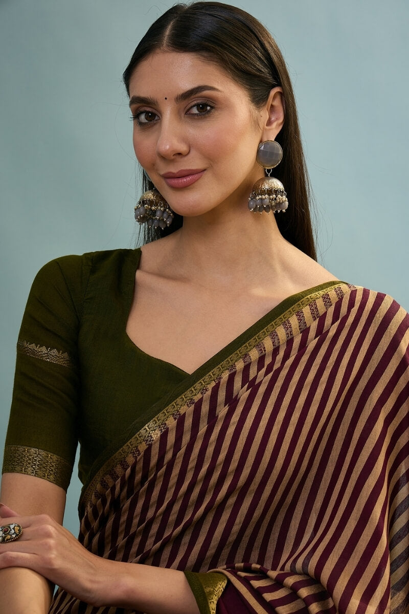 Sophisticated Wine Printed Cotton Silk Saree With Bucolic Blouse Piece