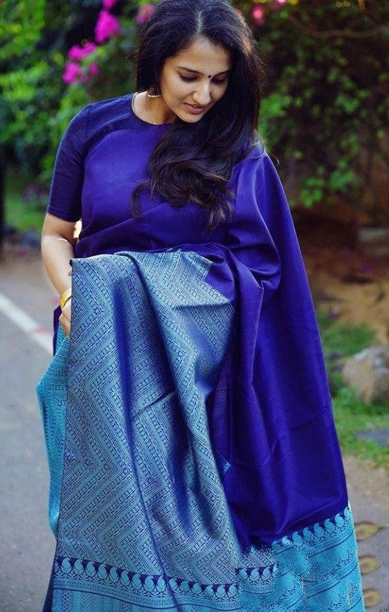 Demesne Blue Soft Silk Saree With Dalliance Blouse Piece