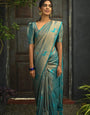 Excellent Sky Soft Silk Saree With Dalliance Blouse Piece